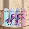 1PC Purple Unicorn Horse Fantasy Print 750ml Color Plastic Sports Water Bottle Leakproof Flip Straw Lid Suitable for Sports Office Home Use