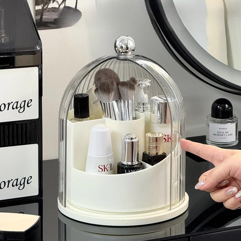 Cosmetic Storage Box Organizer Desktop Transparent Dustproof Rotating Table Makeup Brush Storage Holder Partition Lipstick Rack