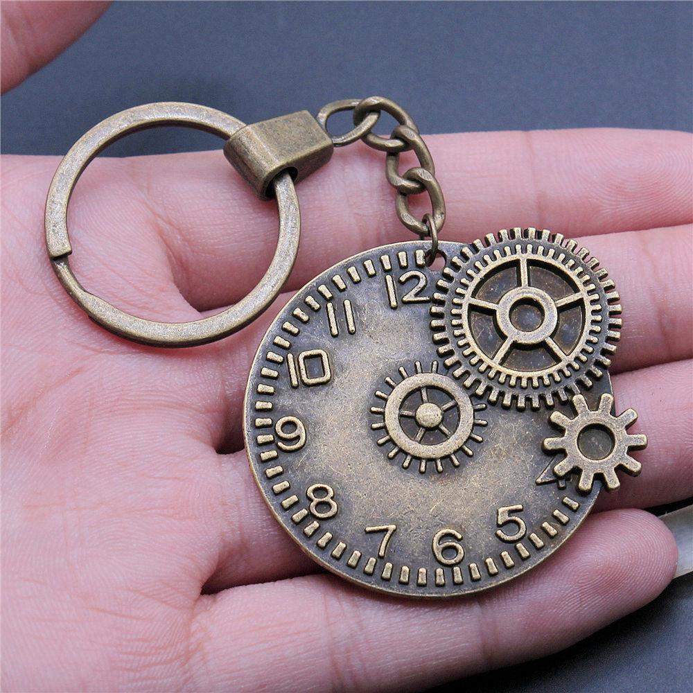 Punk Airplane Gear Steampunk Themed Antique Bronze Metal Keychain with 30mm Ring for Boys Bag Charm