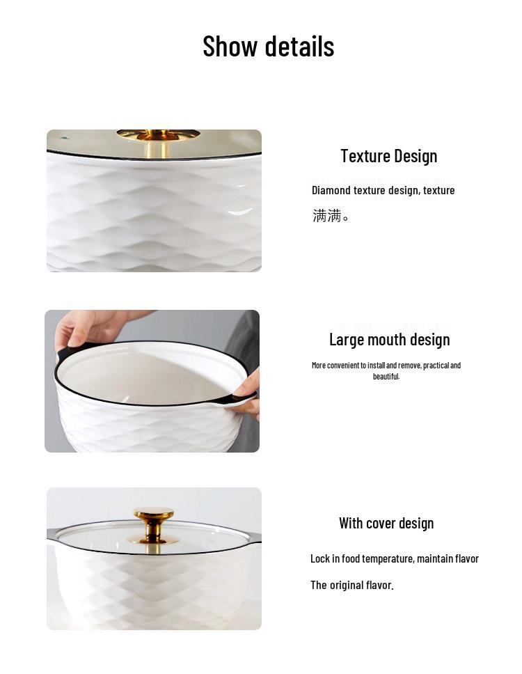 10.5" Double-Ear Ceramic Sauerkraut Fish Bowl - Large, Anti-Scald, with Lid