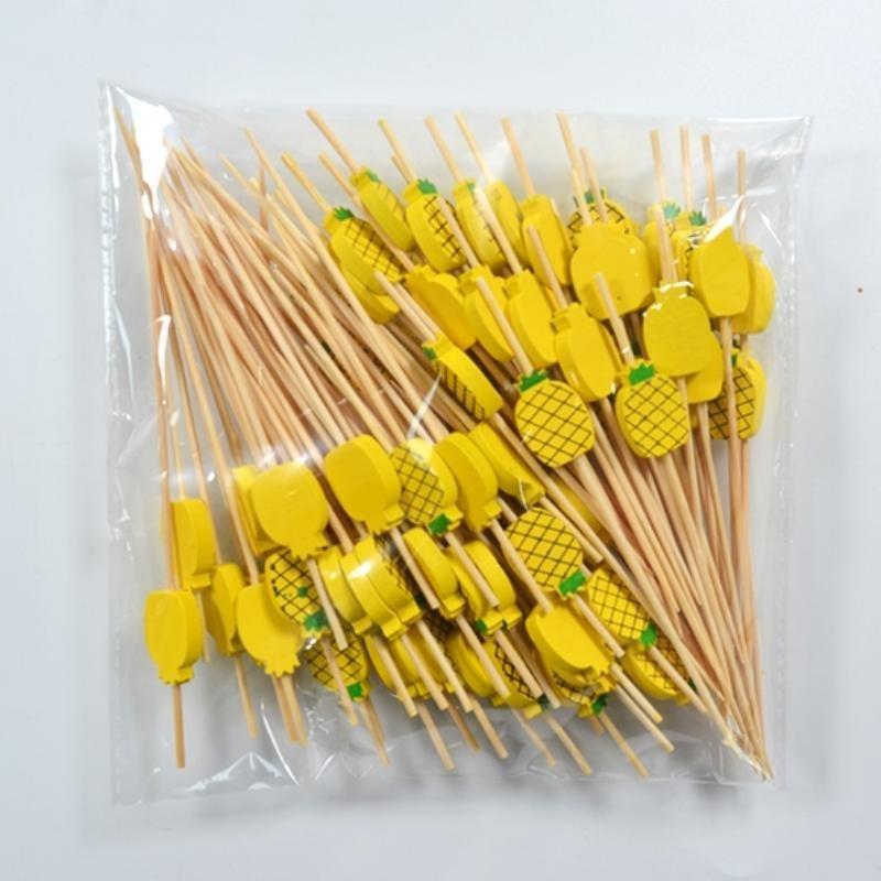 20pcs/set Hawaii Theme Fruit Sticks Flamingo Fruit Disposable Bamboo Sticks Summer Beach Party Supplies Hawaii Birthday Decors