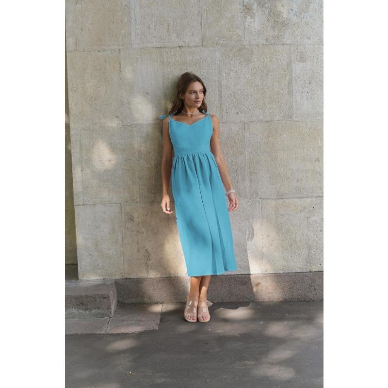 French Khaki Cotton Linen Breathable Halter High Waisted Dress Holiday Style Long Skirt Woman