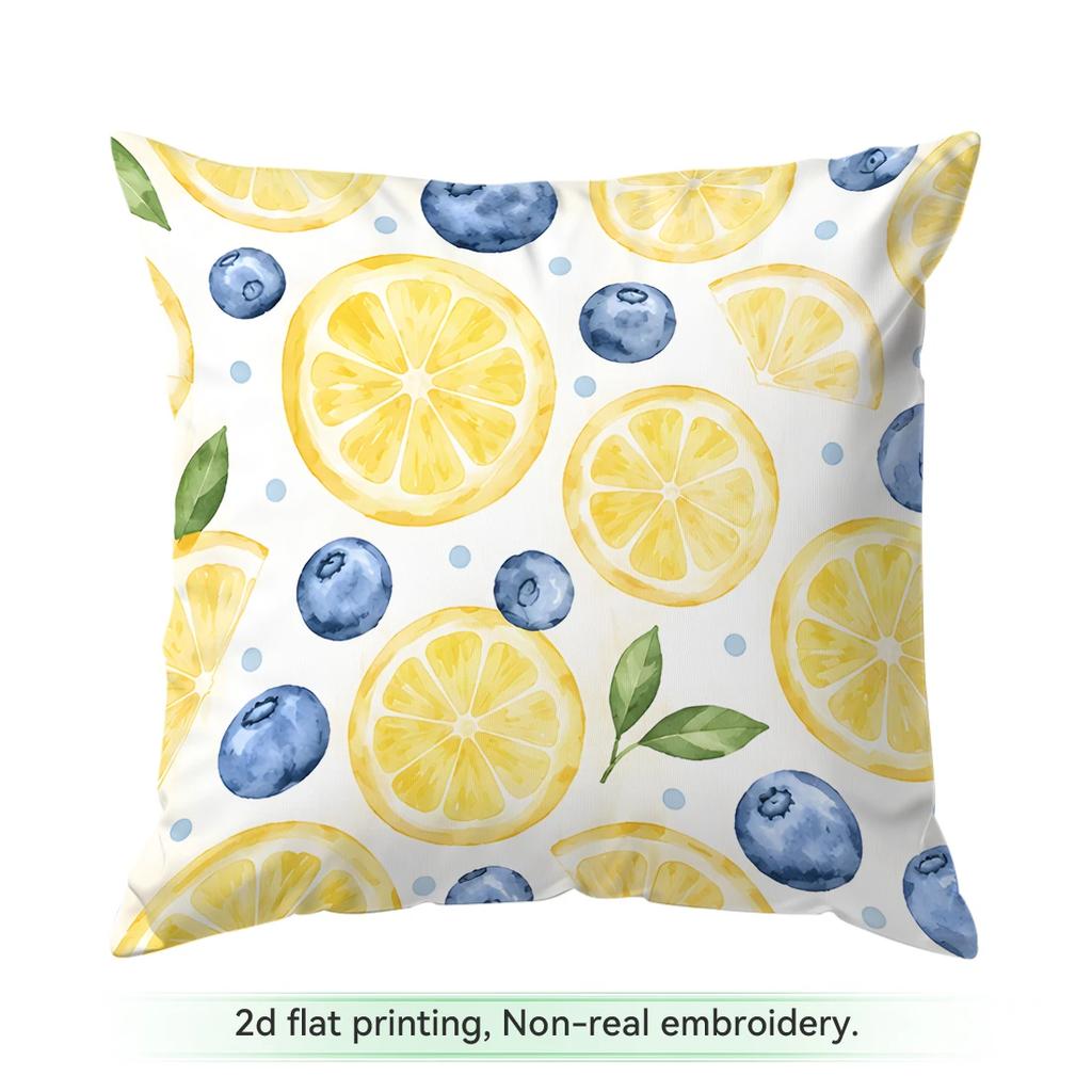 Fresh Blue And Yellow Lemon Pictures Cushions Pillowcase Polyester Cushion Cover Throw Pillow Pillowcover Home Car Sofa Decor