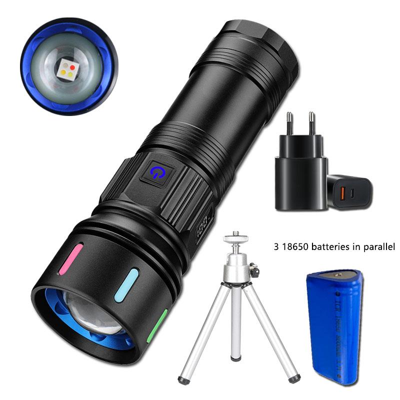 High Power 4 Light Source LED Flashlight Super Bright RechargeableTelescopic Zoom Tactical Torch Outdoor Camping Lantern
