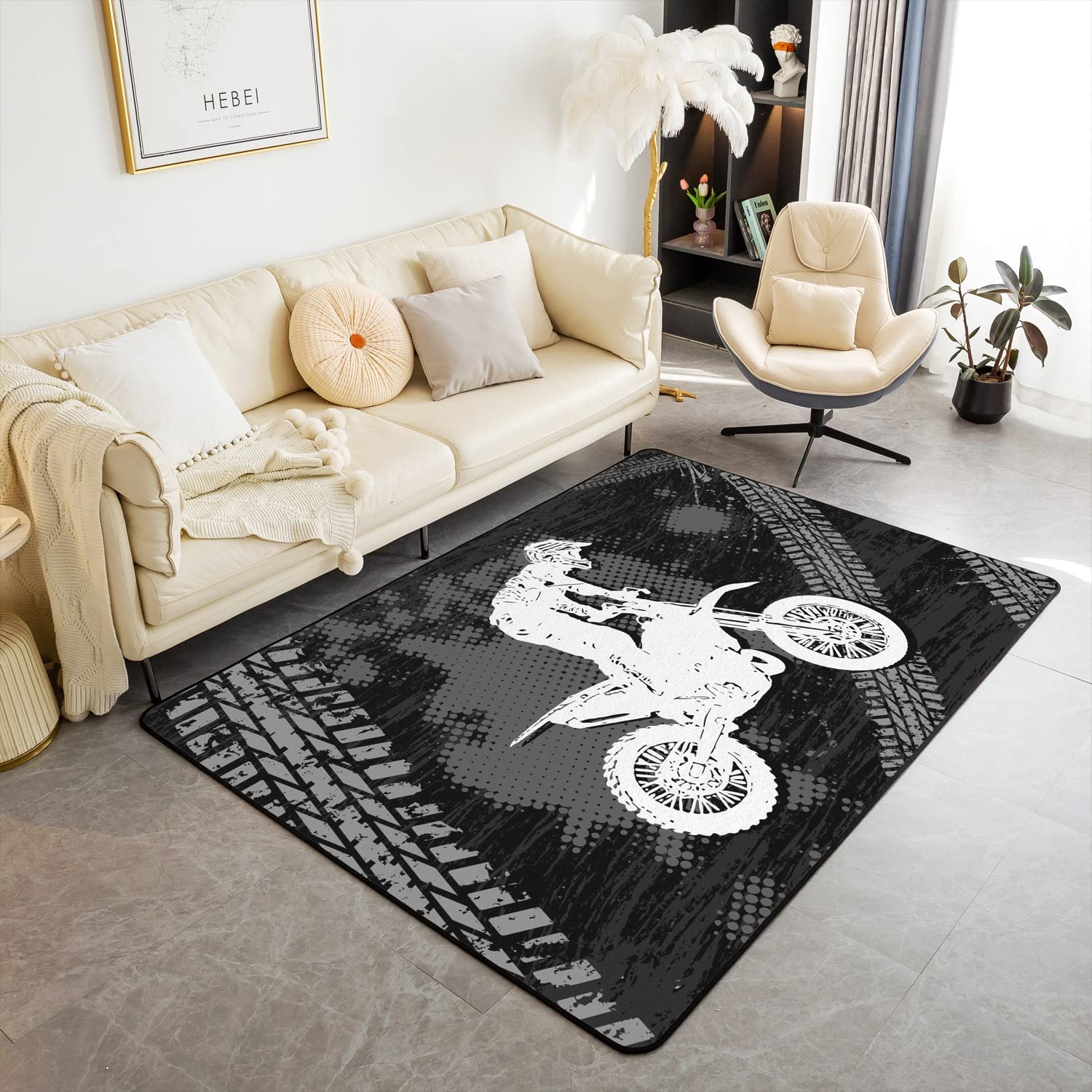 

Teen Dirt Bike Area Rug for Living Room Motocross Rider Floor Mat Motorbike Extreme Sport Carpet Snow Mountain Landscape Doormat 40x60cm