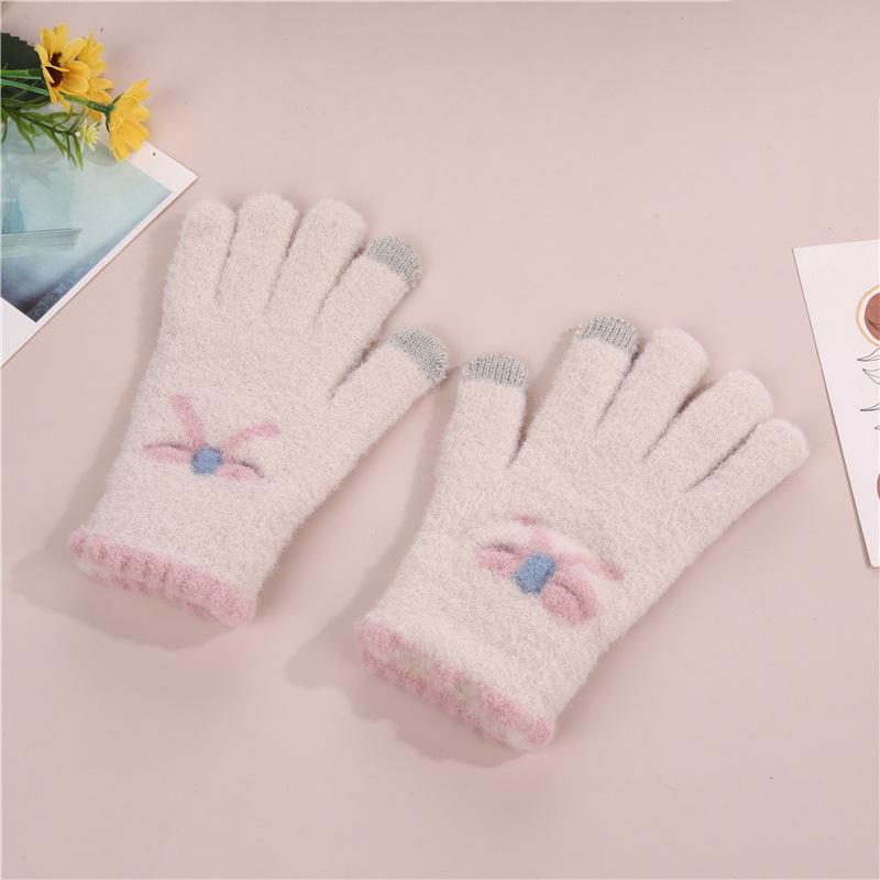 Korean Version of Sweet Knitted Warm Gloves for Women Winter Cold Protection Thickened Ins Style Bow Jacquard Touch Screen