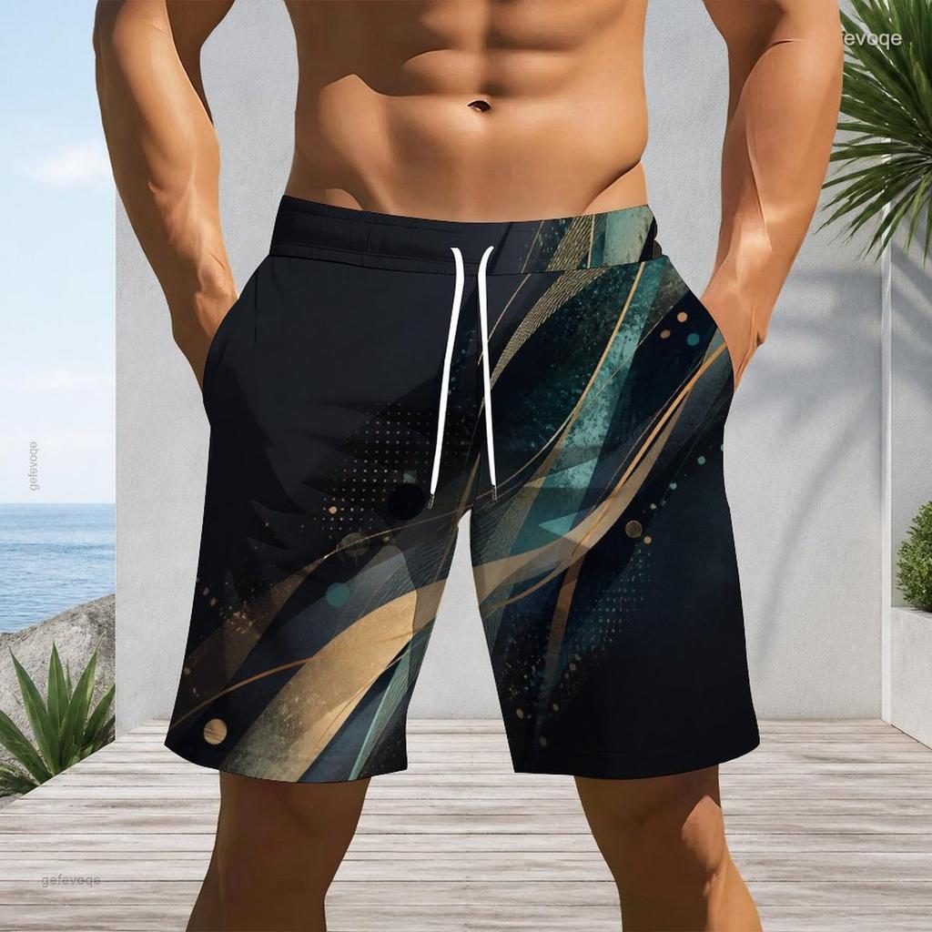 Men s Plus Size Colorful Ink Splash Printed Drawstring Waist Straight Leg Beach Shorts With Side Pockets