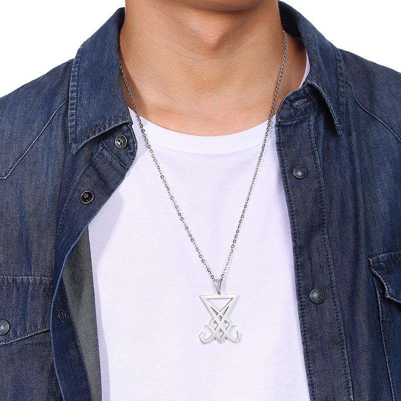 Stříbrný Sigil Lucifera Přívěsek Nerezová Ocel Pánský Náhrdelník Znak Amulet Šperk Gotický Styl