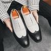 Men Wingtip Detail Dress Shoes, Business Two Tone Oxford Shoes For Wedding Party