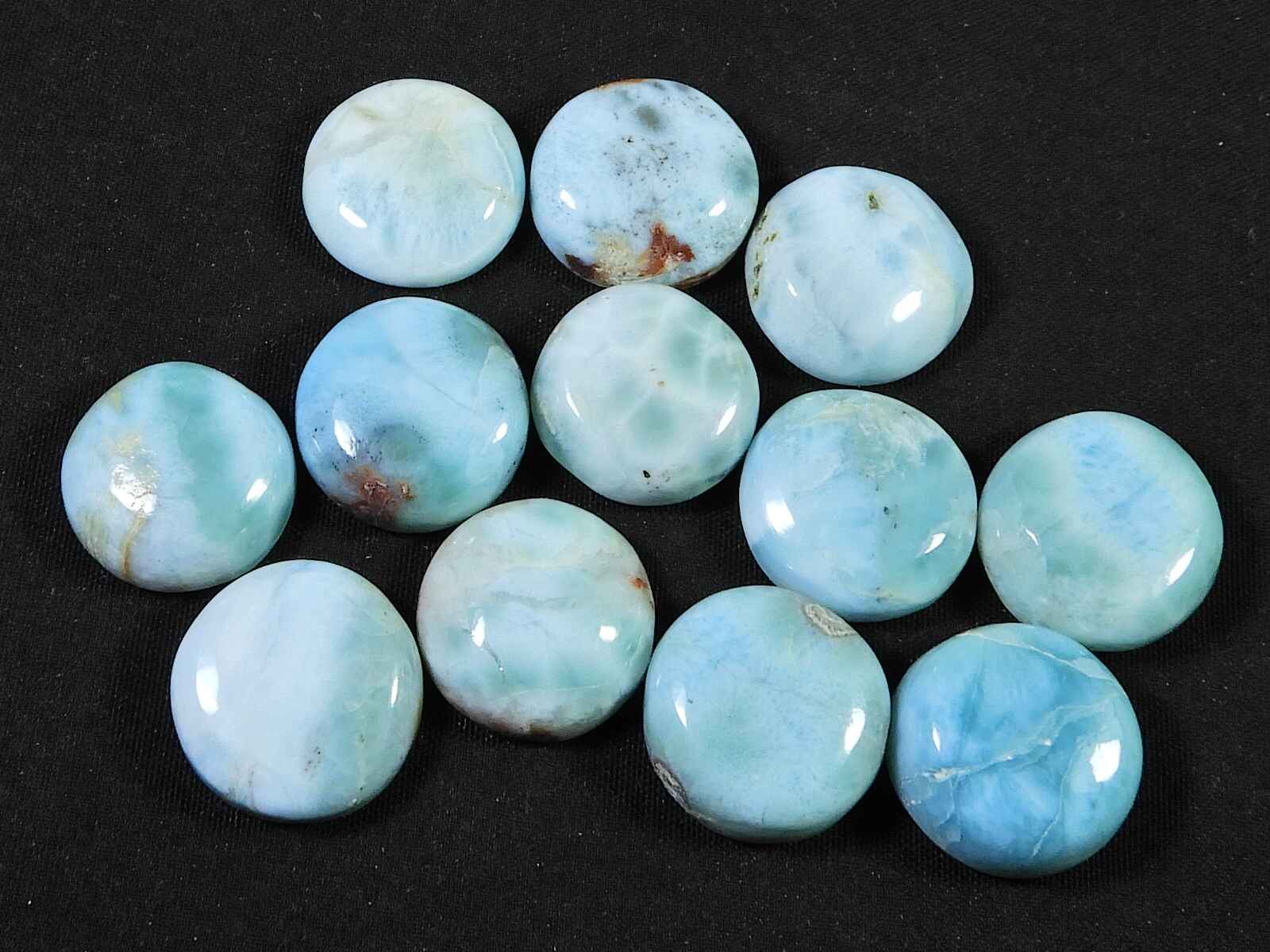 

14X14MM Natural Blue Larimar Round Cabochon Loose Gemstone 12Pcs Lot 120Cts. RQ-1742