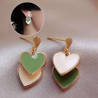 Party Contracted Heart White Green Heart Asymmetrical Earring Drop Earrings Dating Elegance Exquisite