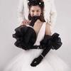 Organza Flower Long Gloves Elastic Wedding Bridal Gloves Retro Ruffles Velvet Mittens  Women
