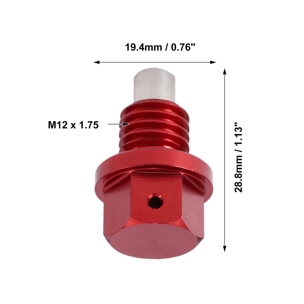 myoseya Car Engine Magnetic Drain Plug with Copper Washer Universal Extended Equipment Life Maintenance Efficient DIY Red x2pcs M12x1.75,28.8x19.4mm