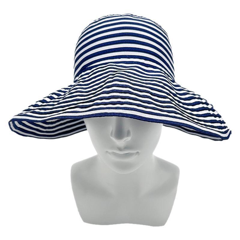 Foldable Sunshade Fisherman Hat With Wide Brim And Striped Pattern For Summer Outdoor Activities