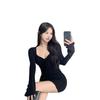 Pure Desire Spice Girl Drawstring V-neck Long-sleeved Dress Women's Spring and Autumn New Temperament Slim and Thin Hip Skirt