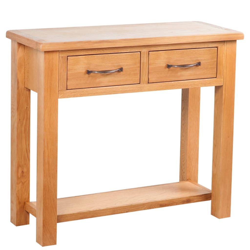 Console Table with 2 Drawers 83 X 30 X 73 Cm Solid Oak Wood