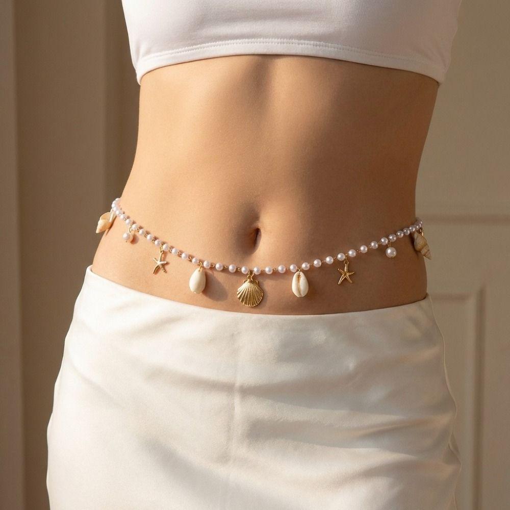 Minimalist Starfish Shell Waist Chain Conch Bohemian Body Chain Beads Belly Chain  Beach Jewelry