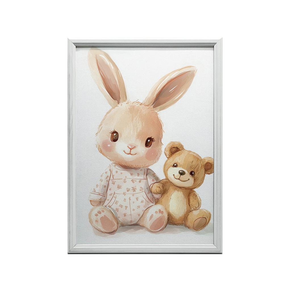 Plakat Uroczy Króliczek I Miś Plakat Uroczy Króliczek I Miś, 70X100 Cm, Bez Ramy, Płótno Premium Na Blejtramie