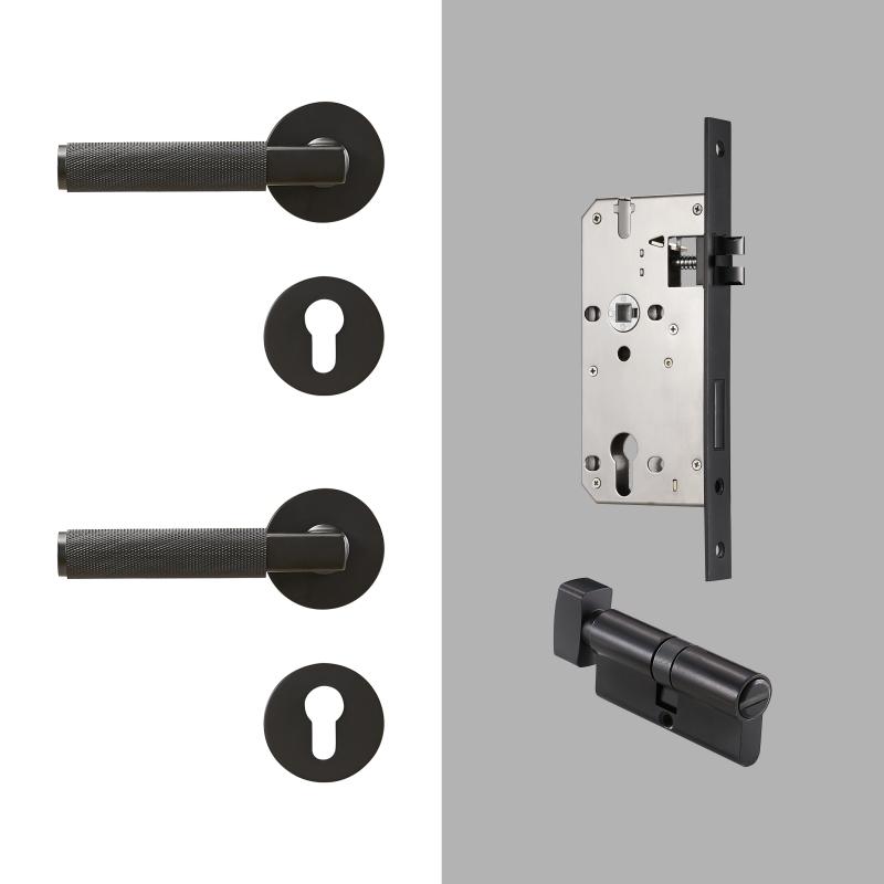 Dooroom Drehknauf Gerändeltes Messing Türschloss-Set Modernes Interieur Schlafzimmer Badezimmer Holztür Drückergarnitur Dummy Privacy Durchgangsschloss