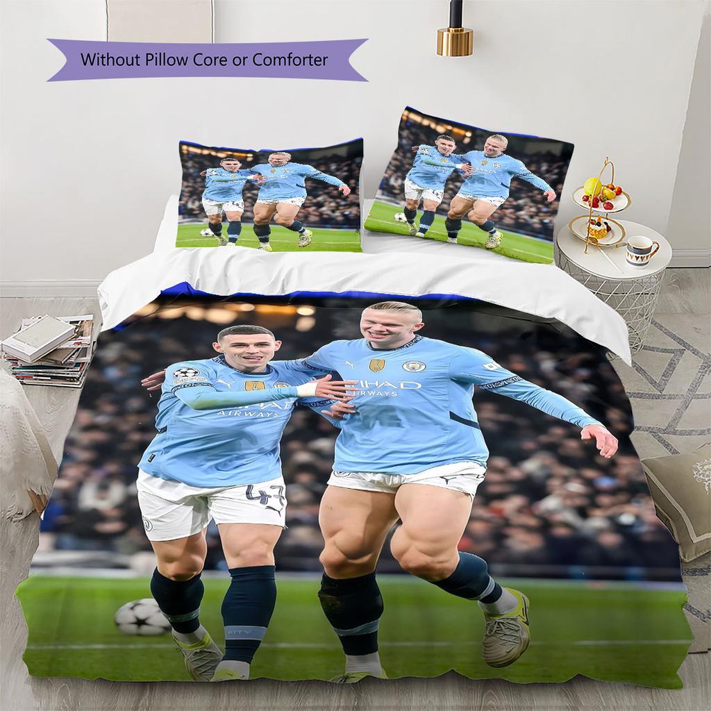Erling Haaland & Phil Foden Pattern Bedding Home Decoration Birthday Gift ( 1 duvet cover + 2 pillowcase, without core),fan merchandise.