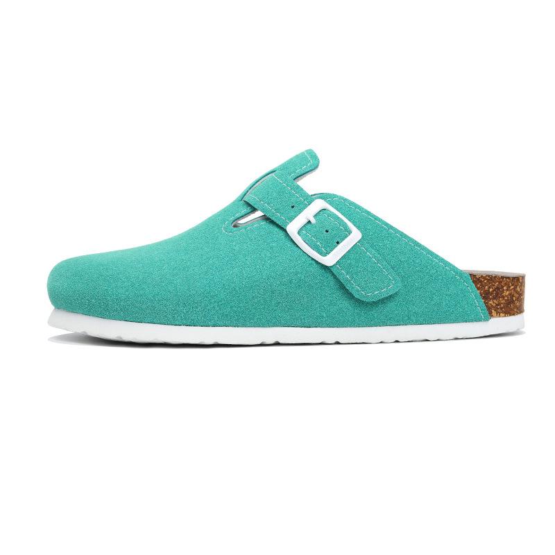 Fashion Men's Shoes Baotou Cork Men's Slippers Cowhide Men's Women's Half Slippers for Winter Big Size 35-45