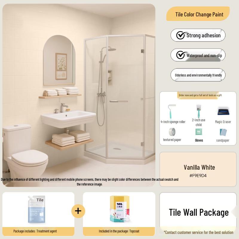 Sanqing Water-Based Tile & Glass Paint Covers 5sqm (2 coats), Tools Incl.