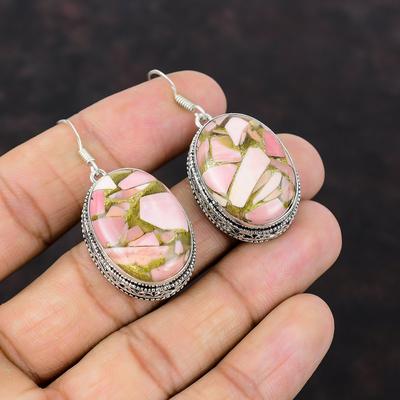 Boucle d'oreille Opale Rose Cuivrée Argent Sterling 925 Boucles d'oreilles Pierre Précieuse de Qualité A Bijoux Fait Main Boucle d'oreille Décente Cadeau Pour Ami Bijoux Vintage