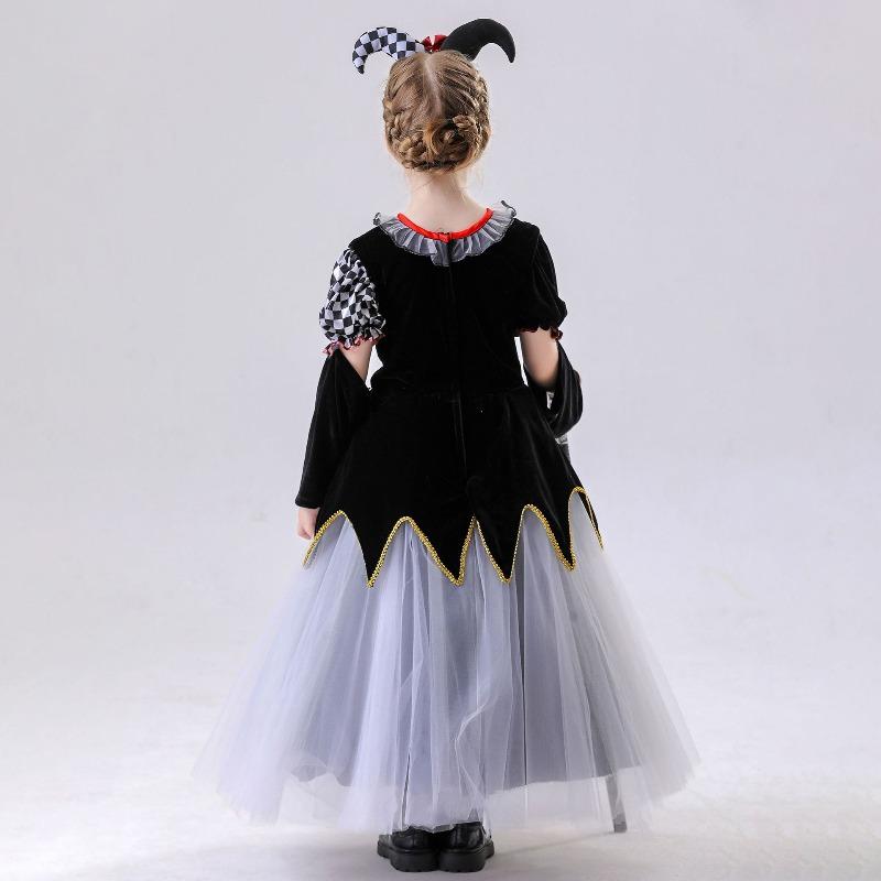 hildren's oker ueen lack and hite Plaid ress Clown Dress Princess Dress alloween Costume