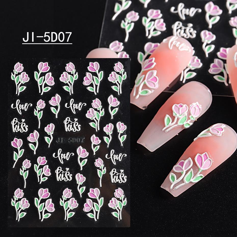 

5D DIY Nail Art Stickers Adhesive Nail Art Manicure Tips Letter Leaf Flower Nail Sticks Decor Wrap JI-5D07
