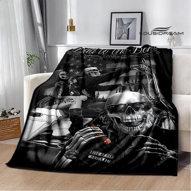 Retro Totenkopf Motorrad bedruckte Decken Picknickdecke Flansch Warme Decke Haus Reise Decken Bettwäsche Geburtstagsgeschenk