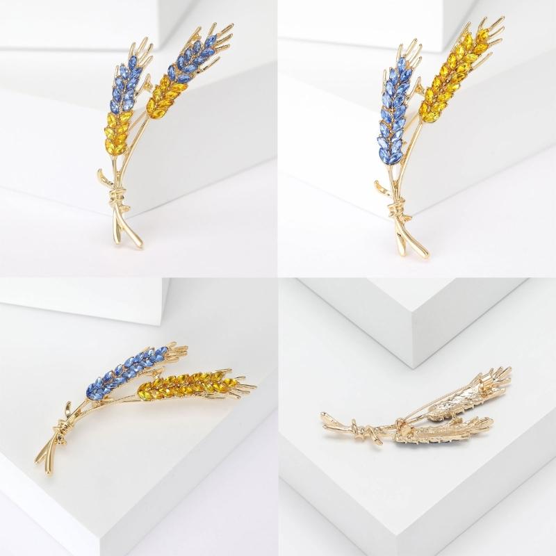 Elegant Wheat Sheaf Brooch Pin Exquisite Wheat Ear Lapel Pin Embellished with Sparkling Stones for Women Girls