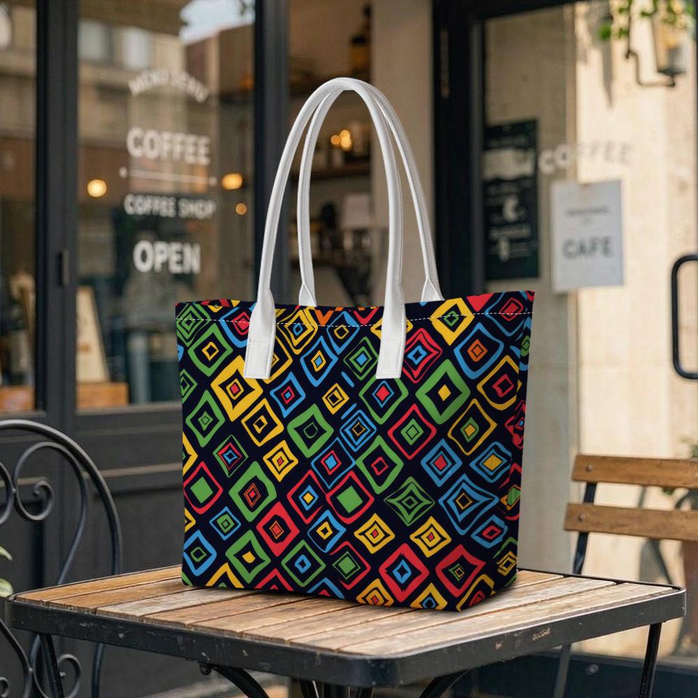 Colorful Geometric Pattern Tote Bag Casual Portable Large Capacity Daily Use Shoulder Handbag