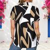 Women Plus Size Short Sleeve Shirt Abstract Geometric Print Button Down Casual Blouse Loose Fit Tops For Summer Daily Office Wear