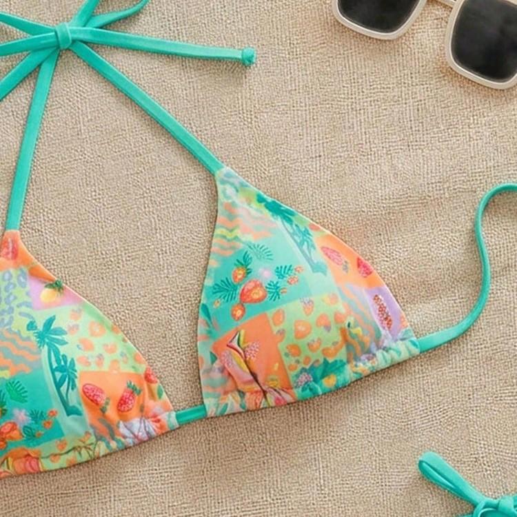 European and American ins style sexy split swimsuit bikini bikini triangle cup lace-up swimsuit 1011 new
