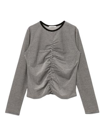 Urban Research Velvet Border Shirring Made In X Free Shipping Women's T-Shirt, Japan, URA4-21T007, Off-White Black,