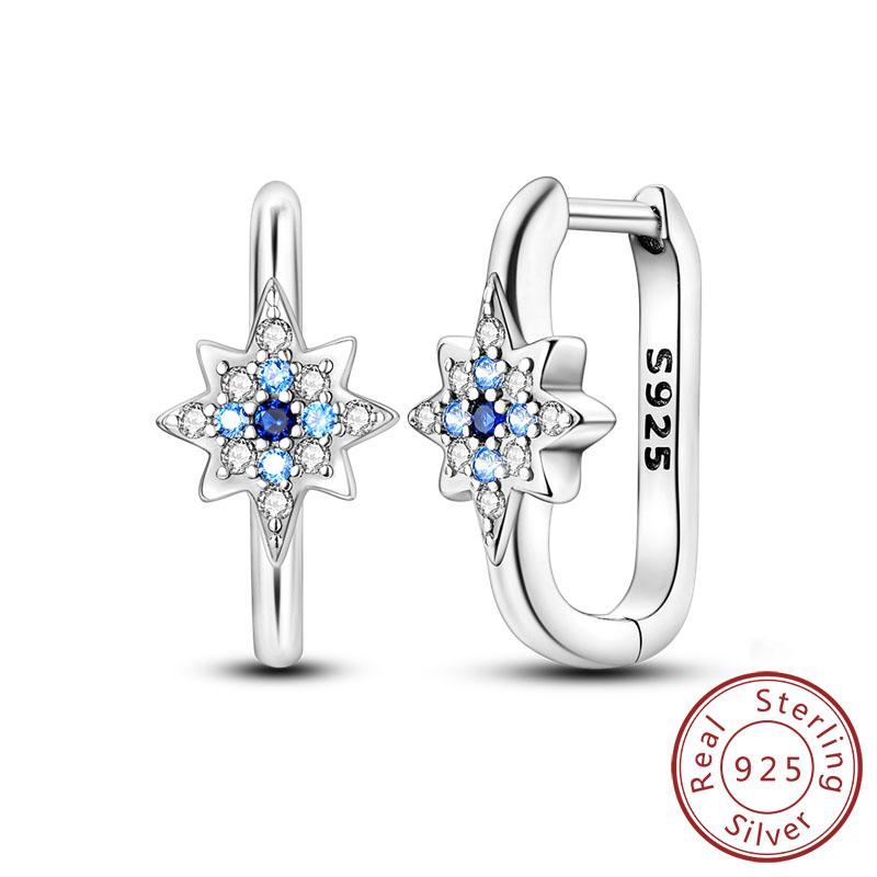 New 925 Silver Hoop Earrings Star Moon Stud Drop Earrings For Woman Party Wedding Accessories Fashion Jewelry Gift