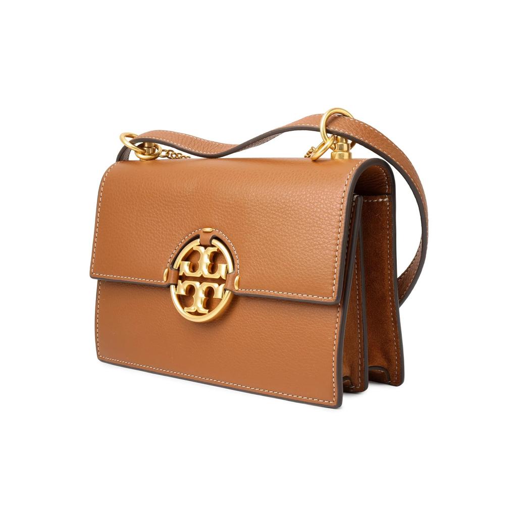 Tory Burch TB Miller Flap Clutch Cowhide Leather Crossbody Shoulder Bag Small Women's Brown