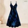 Women Plus Size Two Piece Set Short Sleeve Draped Cardigan Strappy V Neck Flared Printed Dress Dark Blue Gold
