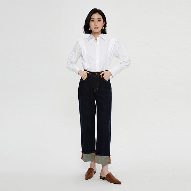 2025 Spring Huaxizi High-Waisted Slimming Cuffed Wide-Leg Jeans 27