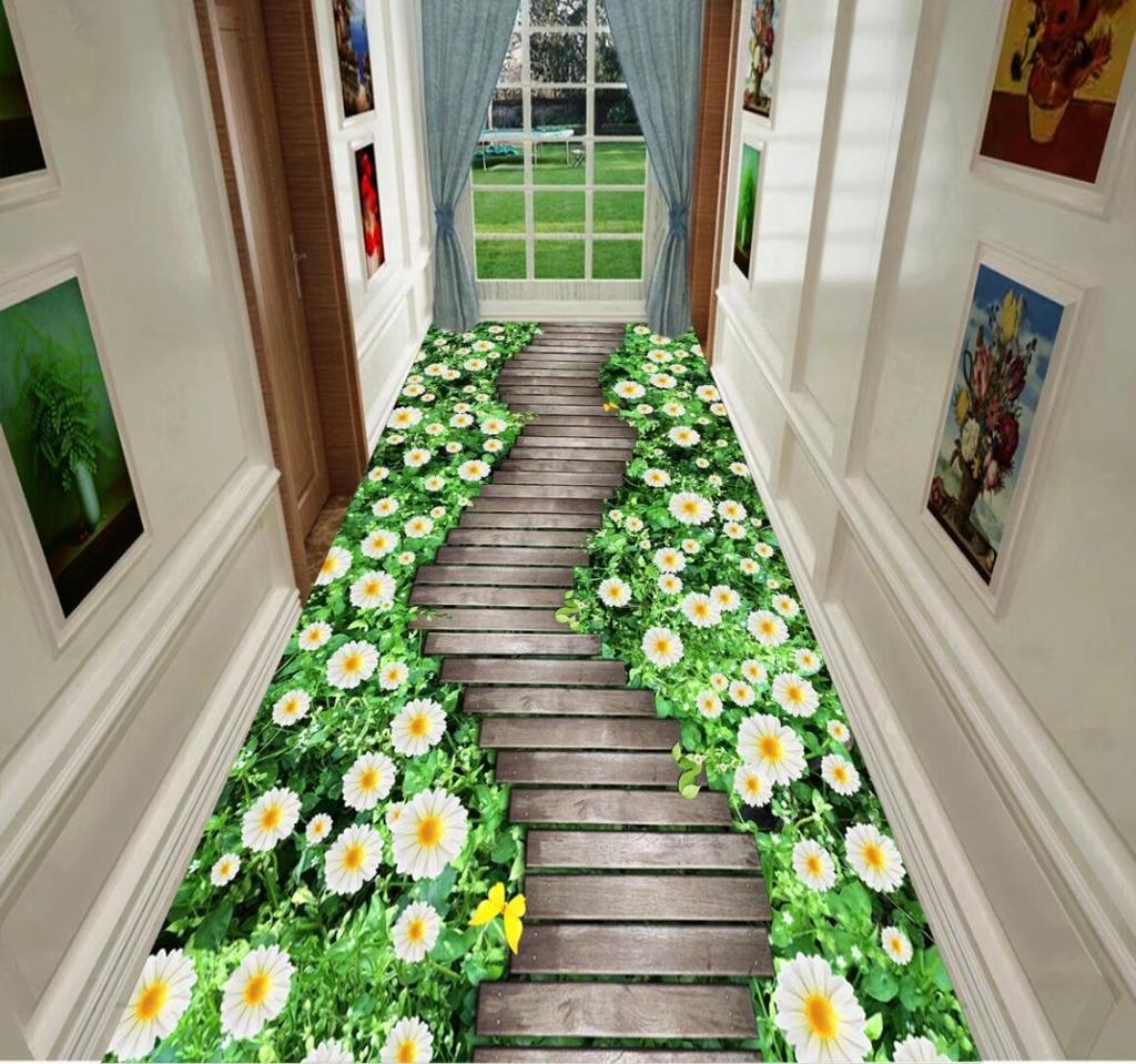 3D Scenic Green Long Corridor Carpets Living Room Decor Non-slip Easy Cleaning Hallway Floor Mat Lobby Carpet Stair Area Rug