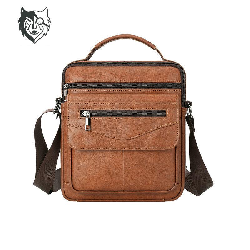 

Men s Genuine Leather Crossbody Messenger Bag - Casual, First Layer Cowhide, European & American Style коричневий