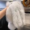 Damen Schal im Koreanischen Stil aus Echter Fuchsfell mit Großem Bommel und Magnetischem Verschluss - Beidseitig, Vielseitiger Nackenschutz für Herbst und Winter