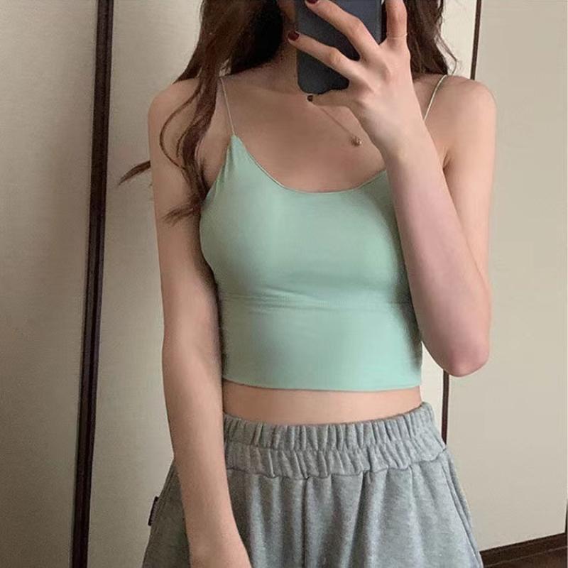 Kadın Kırpma Üstleri Seksi Düz Renk Kaşkorse Buz Ipek Tüp Üst Dikişsiz Spor Tank Top Kablosuz Iç Çamaşırı Yastıklı Sütyen Bralette Yelek