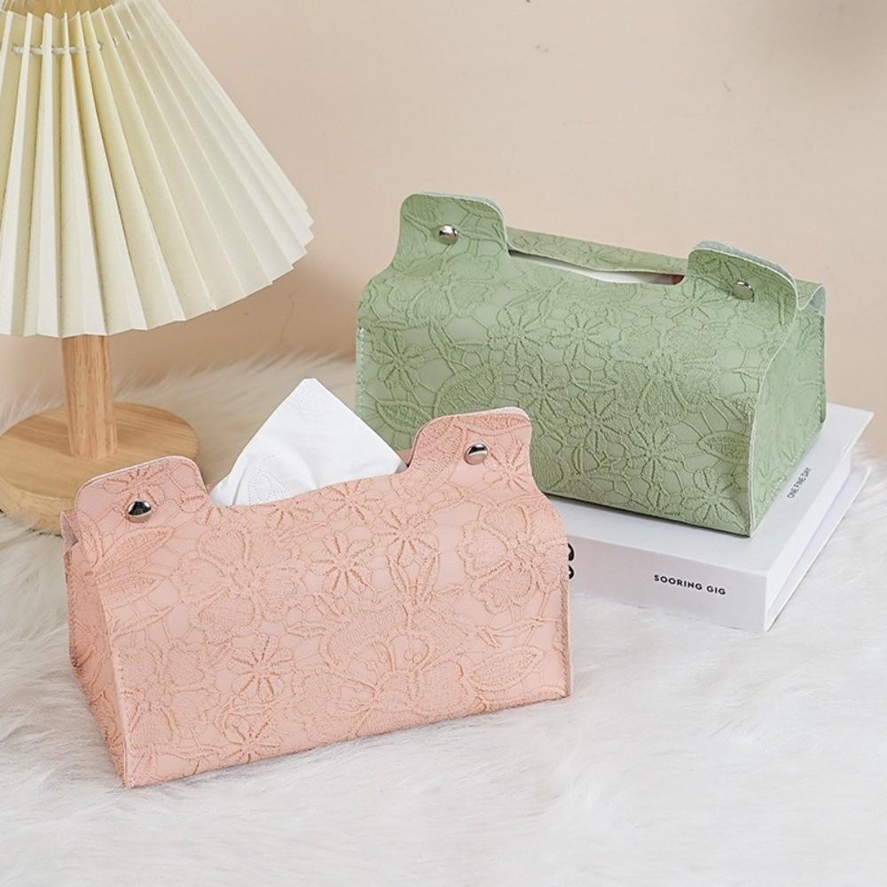 Nordic PU Leather Tissue Box Decorative Cherry Blossom Pattern Napkin Holder Durable Paper Tissue Case Bathroom