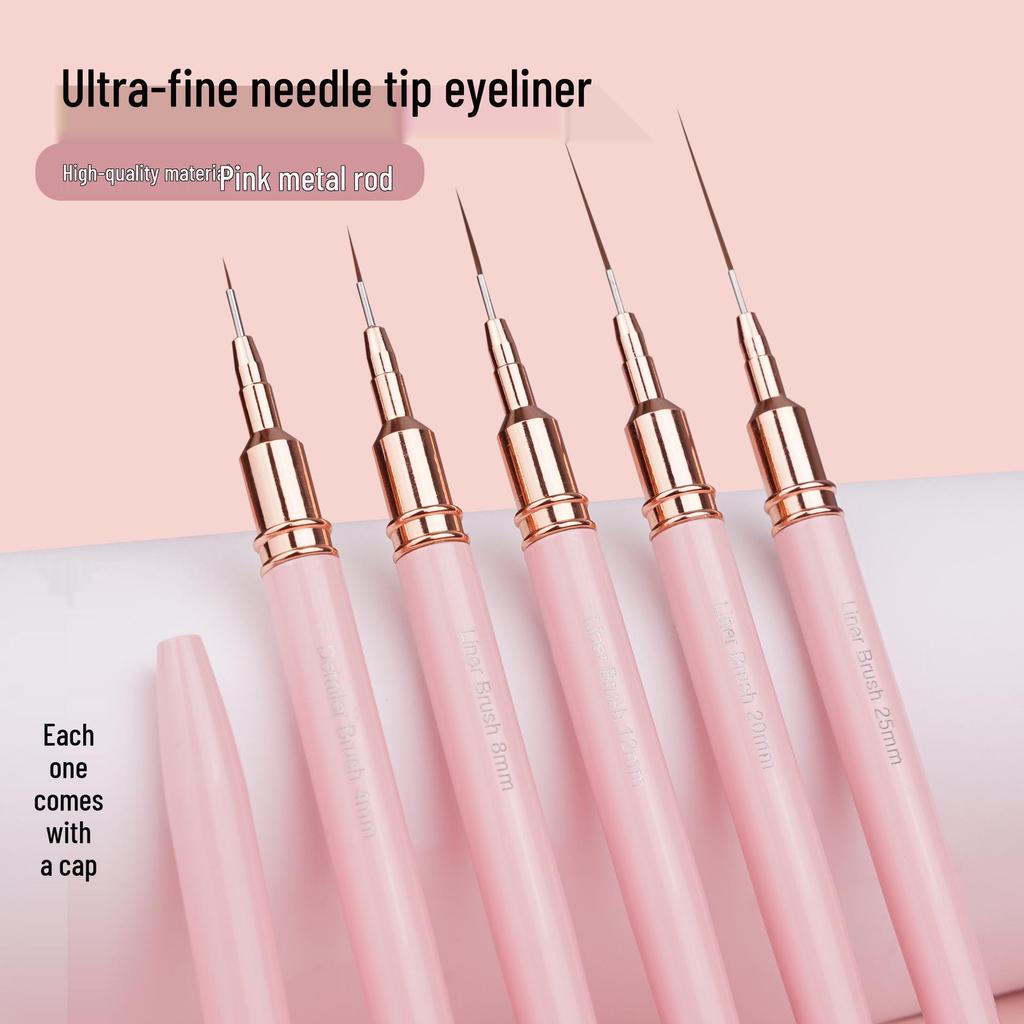 Pink Extra-Fine Liner Nail Art Brush Set with Flower Hook and Needle