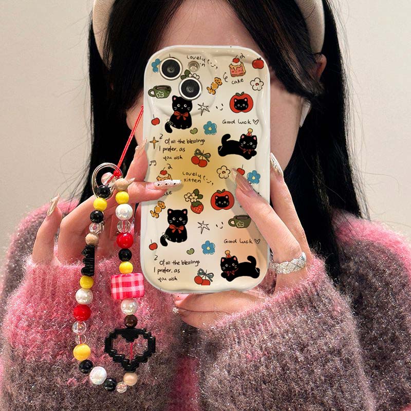 Cute Black Cat Hang Chain Case For Google Pixel 8a 7a 7 8 10 Pro 9 XL Soft Y2K Silicone Cover
