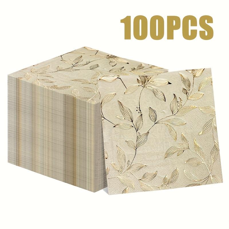 

100pcs Gold Foil Leaf Napkin Birthday Party Gathering Free Party Table Napkins Paper Cafe Mouth Cloth Hotel Dining Tray