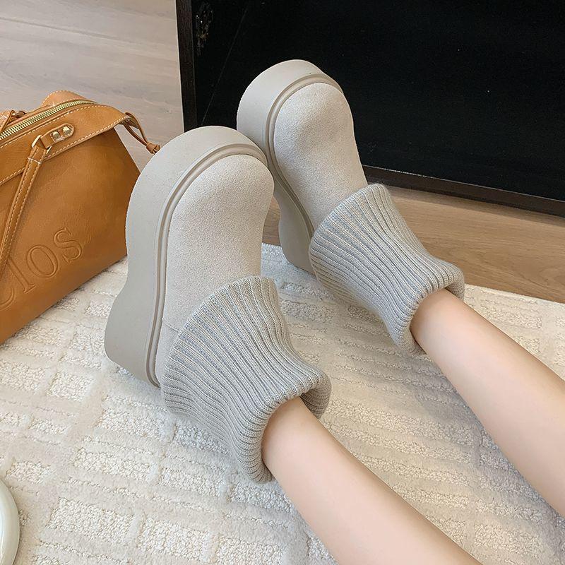 2025 Elastic Knit Sock Boots: Single-Sided Lining, Casual Autumn/Winter, Versatile Streetwear, College Style, Brown.