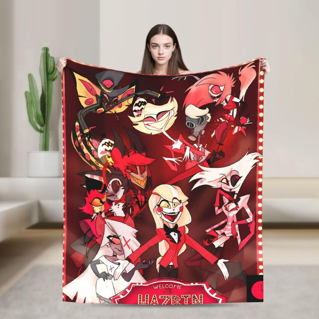 Alastor Game VOX H-Hazbin Hotel Blanket Airplane Travel Flannel Bedding Throws For Living Room Super Warm Bedspread Gift