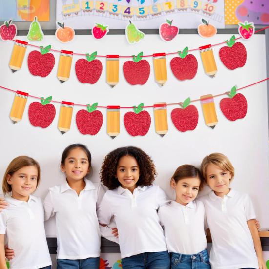 Yousheng Pencil Fruit Banner for Back to School Decoration Pre-Strung Classroom Hanging Sign Garland for Teacher Appreciation First Day of School